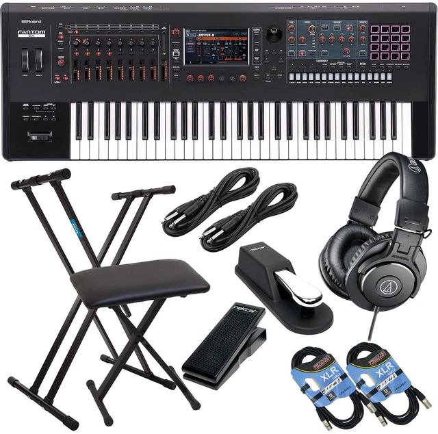 Main image of Roland Fantom 6 EX Synthesizer Workstation, Keyboard Stand, Bench, Sustain Pedal, Nektar NX-P, (2) XLR Cables, (2) 1/4 Cables, ATH-M30X Bundle