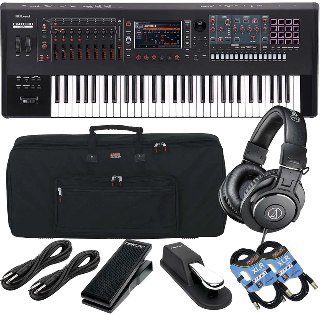 Main image of Roland Fantom 6 EX Synthesizer Workstation, Gator GKB-61, Sustain Pedal, Nektar NX-P, (2) XLR Cables, (2) 1/4 Cables, ATH-M30X Bundle