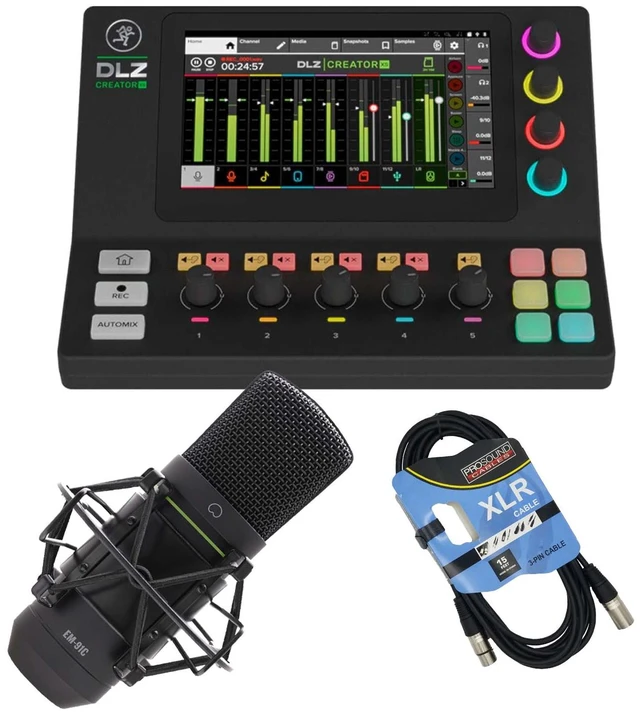 Main image of Mackie DLZ Creator XS Compact Digital Mixer, Mackie EM-91C, XLR Cable Bundle