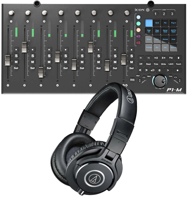 Main image of Icon Pro Audio P1-M DAW Control Surface, Audio Technica ATH-M40X Bundle