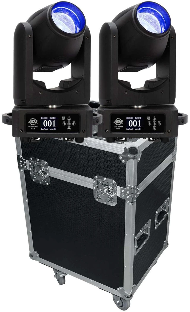 Main image of (2) American DJ VIZI Beam RX2 Moving Head Fixture, Rockville RMH2C Case Bundle