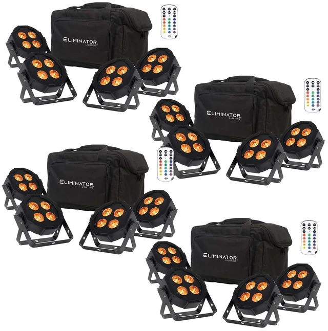 Main image of (4) Eliminator Mega Flat Hex L Pak4 RGBLA+UV LED PAR Light Kit Bundle