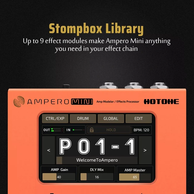 Alt view image 5 of 7 - Hotone Ampero Mini (Orange) MP-50 Amp Modeler & Effects Processor