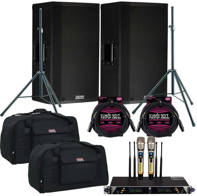 Main image of (2) EAW LA121 - 12 1500W 2-Way Active Speaker, PSG Wireless Mic UGX21II, (2) Speaker Stand, (2) Gator Tote12, (2) ErnieBall XLR Cables Bundle