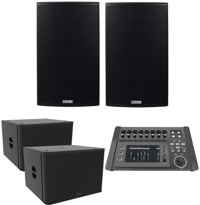 Main image of (2) EAW RS151 1500W 15 Powered Loudspeaker, (2) EAW RS118 Subs, PSG AUDIO DM-1608 Mixer Bundle