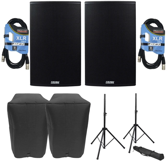 Main image of (2) EAW RS151 1500W 15 Powered Loudspeaker, (2) EAW Covers, (2) Speaker Stands, (2) XLR Cables Bundle