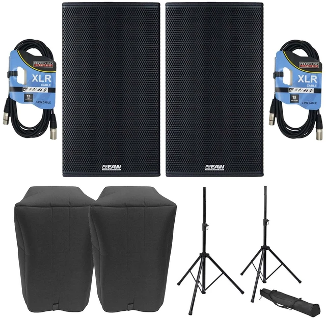 Main image of (2) EAW RS121 1500W 12 Powered Loudspeaker, (2) EAW Covers, (2) Speaker Stands, (2) XLR Cables Bundle