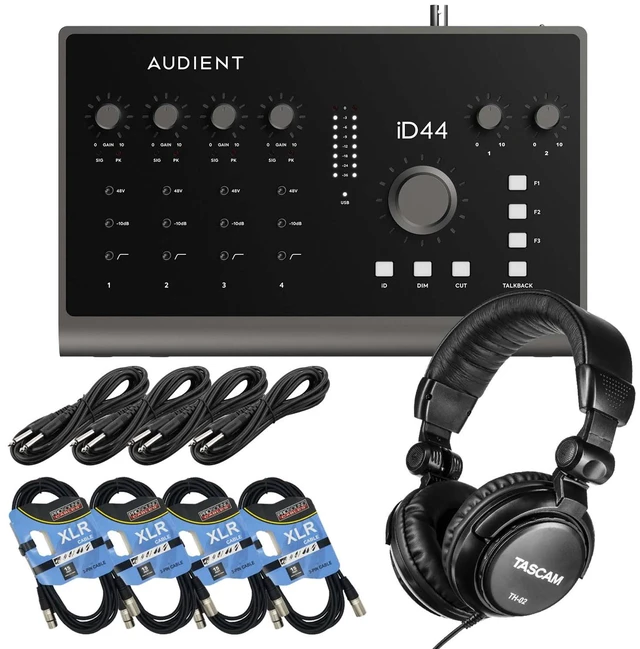 Main image of Audient iD44 MkII 20×24 USB Audio Interface, (4) XLR Cables, (4) 1/4 Cables, Tascam TH02 Bundle