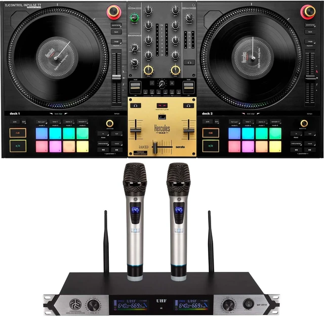 Main image of Hercules DJControl Inpulse T7 Premium DJ Controller, PSG AUDIO MP-0919 Dual Wireless Mic Bundle
