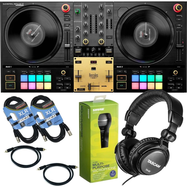 Main image of Hercules DJControl Inpulse T7 Premium DJ Controller, Tascam TH02, (2) XLR Cables, Shure SV100, RCA Cables Bundle