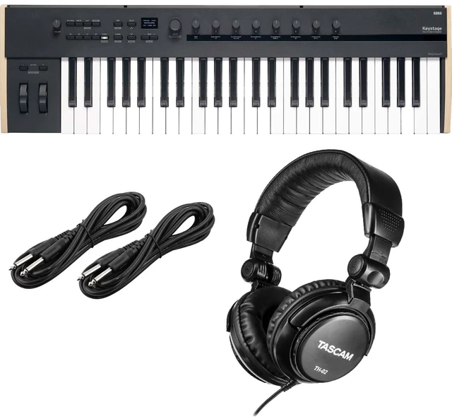 Main image of Korg Keystage 49-key MIDI Keyboard Controller, Tascam TH02, (2) 1/4 Cables Bundle