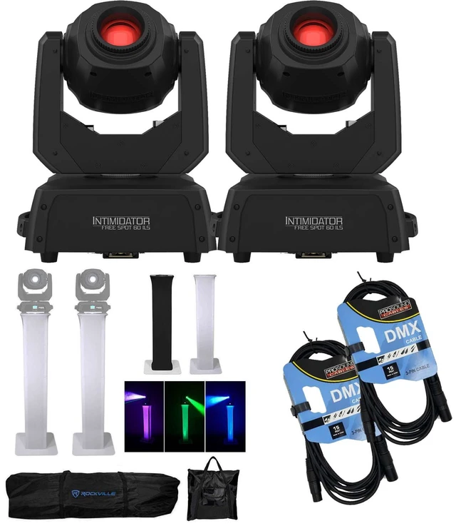 Main image of (2) Chauvet DJ Intimidator Free Spot 60 ILS, (2) Rockville Totem Stands, (2) DMX Cables Bundle