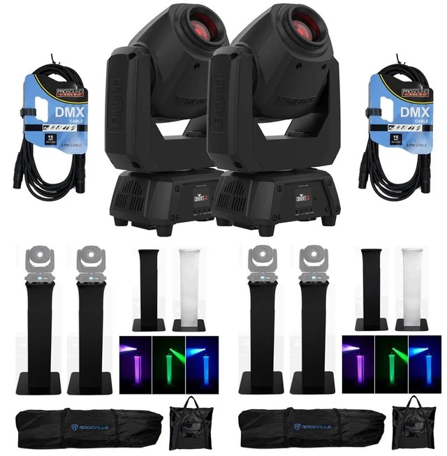 Main image of (2) Chauvet DJ Intimidator Spot 260X 75W LED Moving Head, (2) Rockville Totem Stands, (2) DMX Cables Bundle