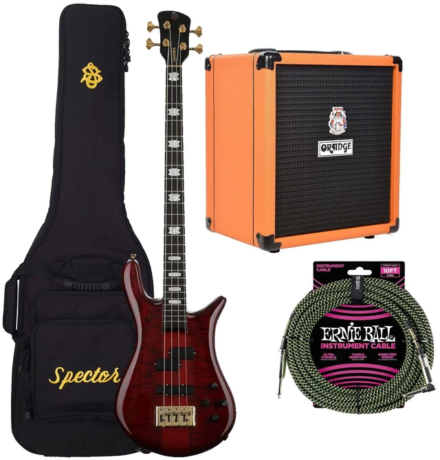 Main image of Spector Euro 4 LT Bass Guitar - Red Fade Gloss, Orange Crush Bass, Ernie Ball P06077 Bundle