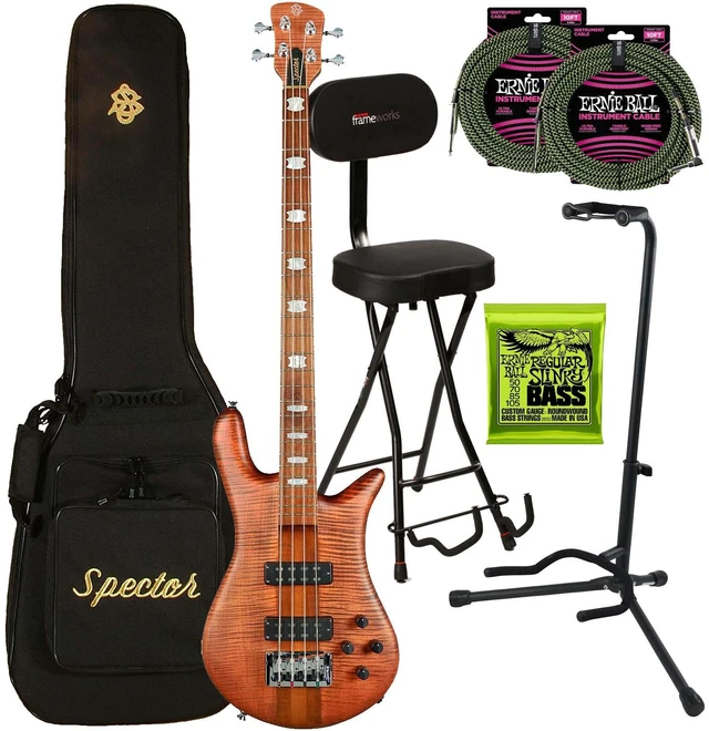 Main image of Spector Euro 4 RST Bass Guitar Sienna Stain, Gator GFW-GTR-SEAT, Stand, (2) Ernie Ball 2832, Ernie Ball P06077 Bundle