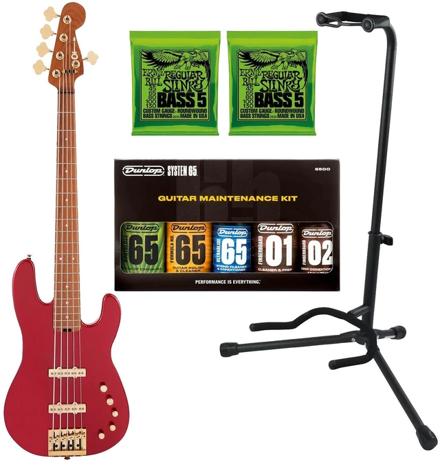 Main image of Charvel Pro-Mod San Dimas Bass JJ V, Candy Apple, (2) Ernie Ball 2836, Gator Stand, Dunlop 6500 Kit Bundle