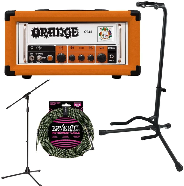 Main image of Orange OR15H 15W Tube Head (Orange), Guitar Stand, Mic Stand, Ernie Ball P06077 Bundle