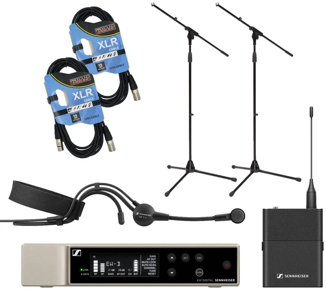 Main image of Sennheiser EW-D ME3 SET Wireless Headset Mic (R1-6), (2) Mic Stands, (2) XLR Cables Bundle
