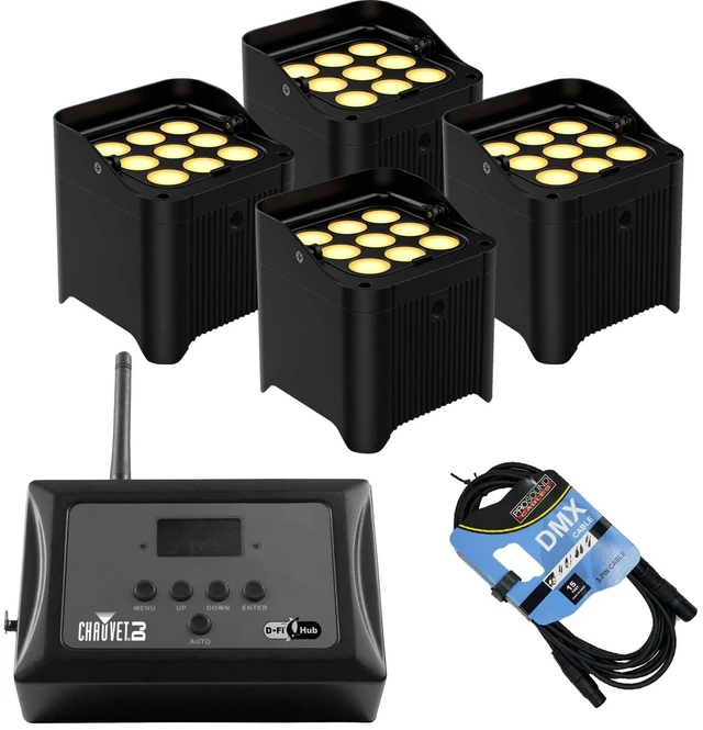 Main image of (4) Chauvet DJ Freedom Par Q9, Chauvet DJ D-Fi Hub, DMX Cable Bundle