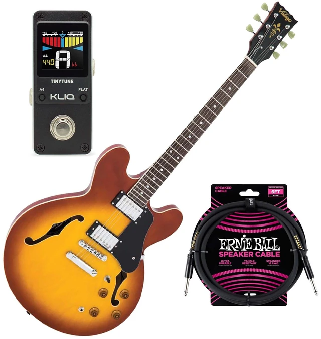 Main image of Vintage VSA500HB ReIssued Semi AG, Honeyburst, KLIQ TinyTune, ErnieBall Cable Bundle