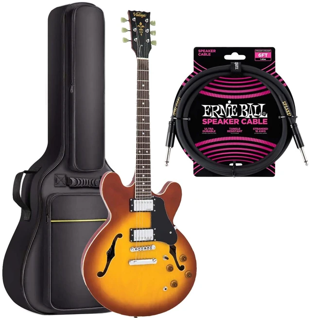 Main image of Vintage VSA500HB ReIssued Semi AG, Honeyburst, CAHAYA Bag, ErnieBall Cable Bundle