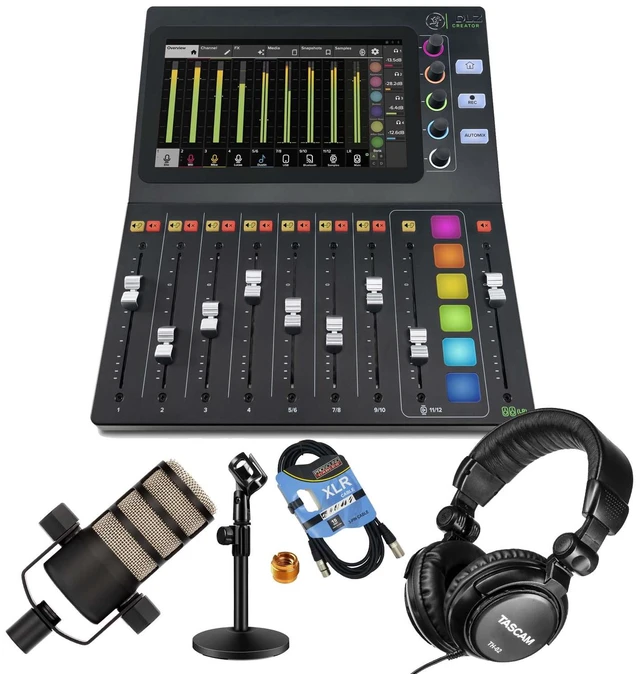 Main image of Mackie DLZ Creator 12-channel Digital Mixer, Rode PodMic, XLR Cable, Tascam TH02, Mic Desk Stand Bundle