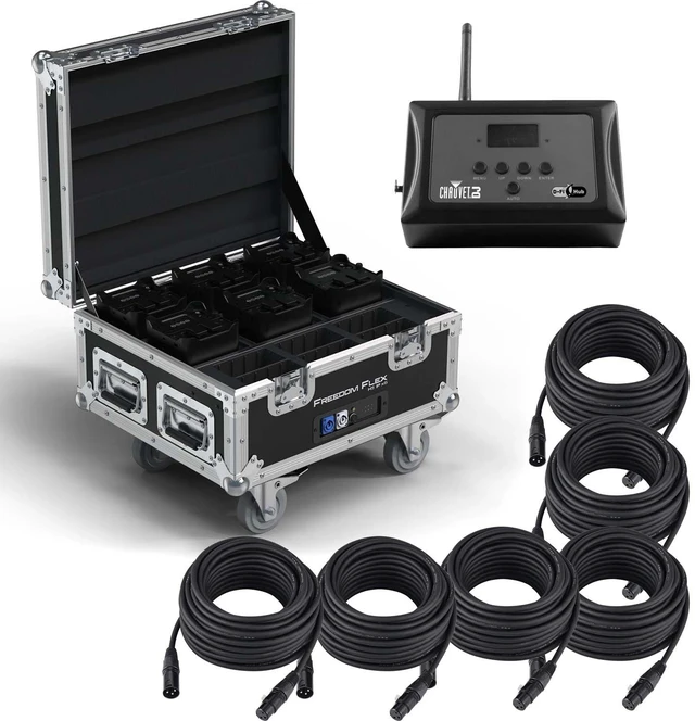 Main image of Chauvet DJ Freedom Flex H9 IP X6 Wash Lights with Rolling Case, Chauvet DJ D-Fi Hub, (6) DMX Cables 50ft Bundle
