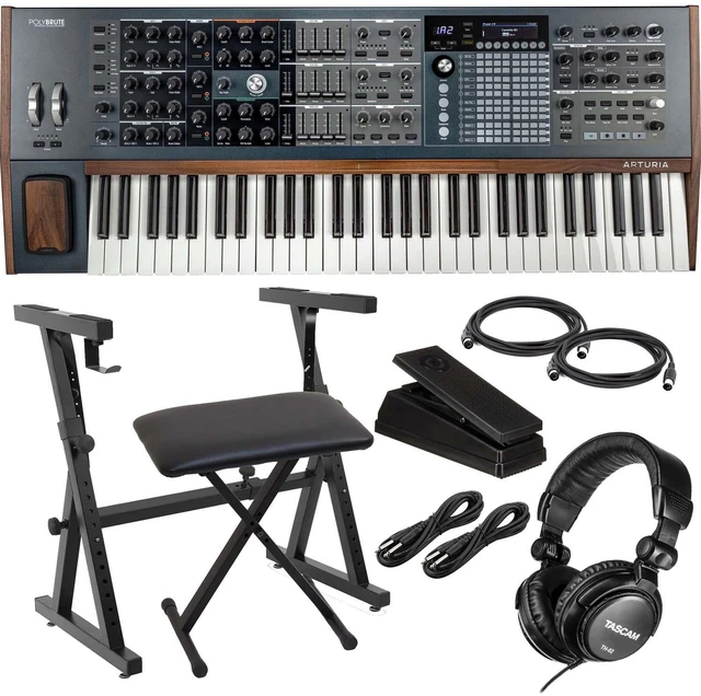 Main image of Arturia PolyBrute 6-Voice Analog Synthesizer, Heavy Duty Stand and Bench, Moog EP-3, (2)1/4 Cables, (2)Midi Cables, Tascam TH02 Bundle
