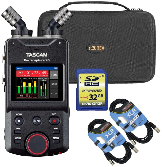 Main image of TASCAM Portacapture X6 32-bit 6-Channel Recorder, co2CREA Hard Case, 32GB SD Card, (2) XLR Cables Bundle