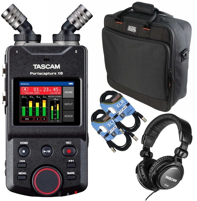 Main image of TASCAM Portacapture X6 32-bit 6-Channel Recorder, Gator G-MIX1515, (2) XLR Cables, Tascam TH02 Bundle