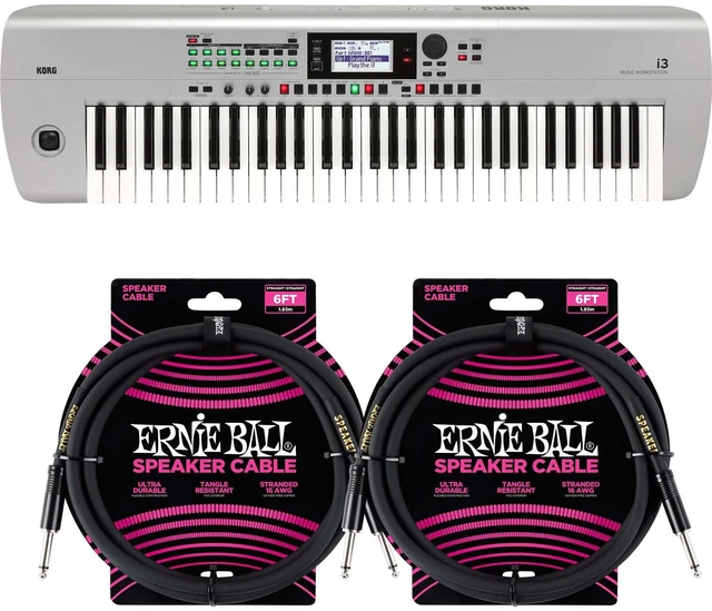 Main image of Korg i3 Arranger Keyboard (Silver), (2) ErnieBall Cables Bundle
