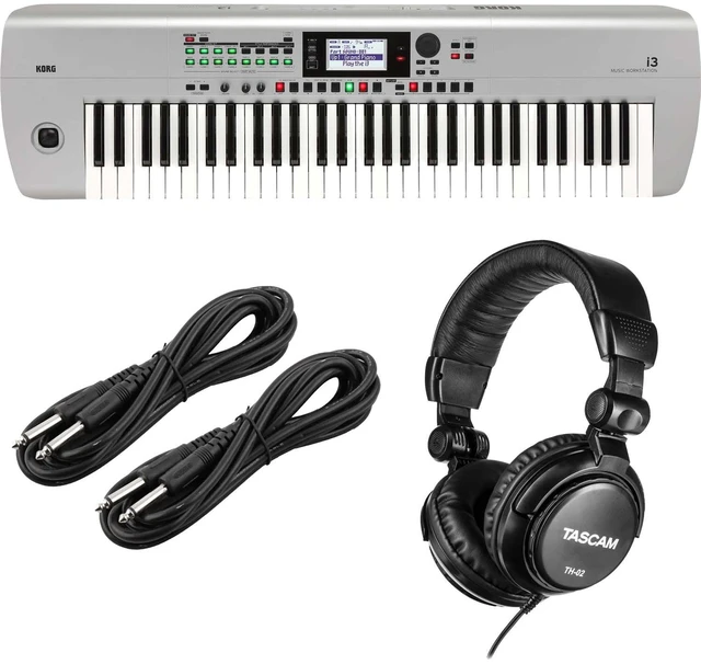 Main image of Korg i3 Arranger Keyboard (Silver), Tascam TH02, (2) 1/4 Cables Bundle