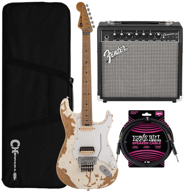 Main image of Charvel Henrik Danhage LE Signature Pro-Mod So-Cal Style 1, White Relic, Fender Champion 20 Amp, ErnieBall Cable Bundle