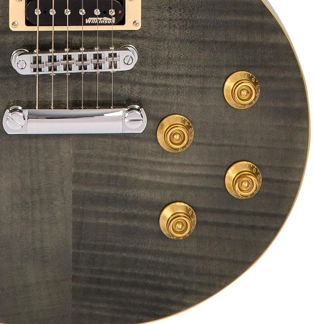 Alt view image 7 of 7 - Vintage V100TBK Electric Guitar, Flamed Black, ErnieBall Cable, Hercules Stand Bundle