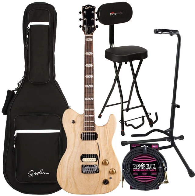 Main image of Godin (051489) Radium-X Electric Guitar, Natural, GFW-GTR-SEAT, Stand, ErnieBall 1/4 Cable Bundle