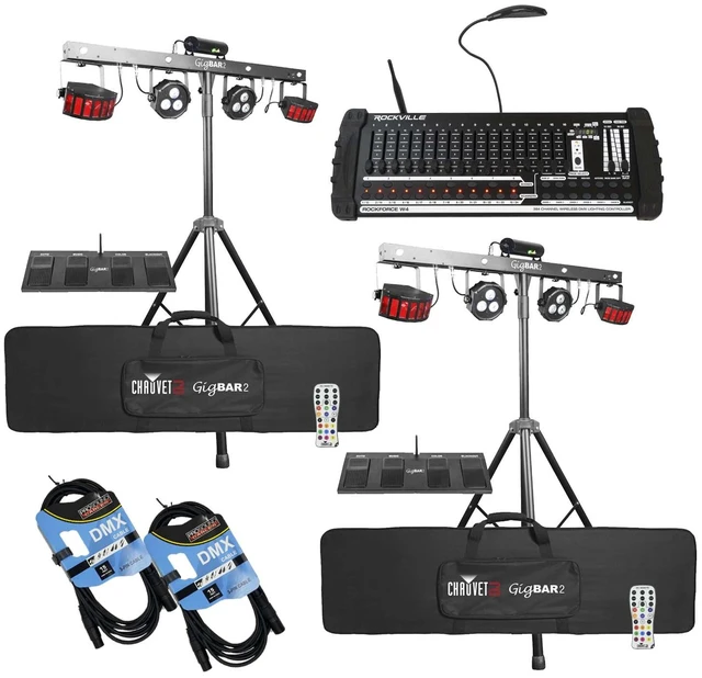 Main image of (2) Chauvet DJ GigBAR 2 All-In-One Lighting System, Rockville ROCKFORCE W4 384, (2) DMX Cables Bundle