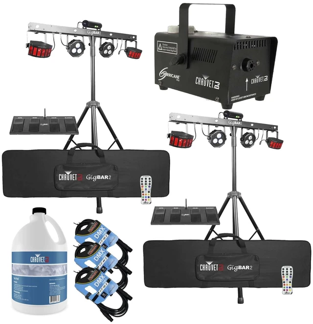 Main image of (2) Chauvet DJ GigBAR 2 All-In-One Lighting System, Chauvet H700, (3) DMX Cables, Gallon Fog Liquid Bundle
