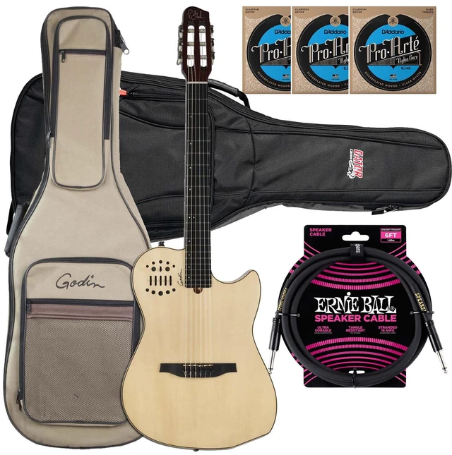 Main image of Godin (004690) MultiAc Nylon SA Electric Guitar, Gator 4G Series, (3) D'Addario EJ46, ErnieBall Cable Bundle
