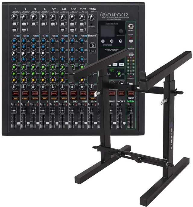 Main image of Mackie Onyx12 12-channel Analog Mixer, Mixer Stand Bundle