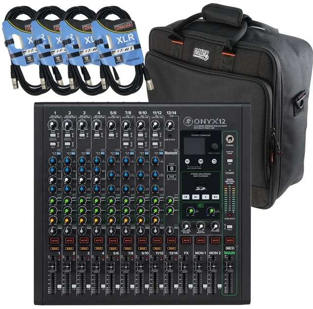 Main image of Mackie Onyx12 12-channel Analog Mixer, Gator MixerBag 1515, (4) XLR Cables Bundle