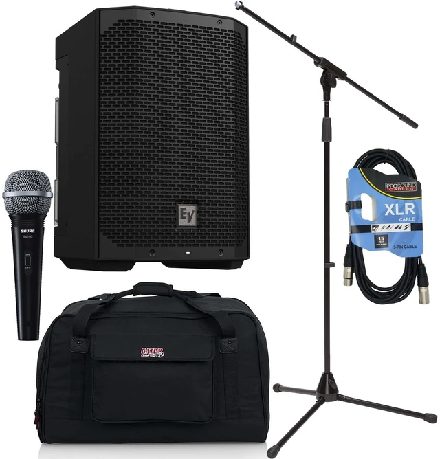 Main image of Electro-Voice Everse 8 Battery Speaker, Mic Stand, Shure SV100, XLR Cable, Gator TOTE12 Bundle