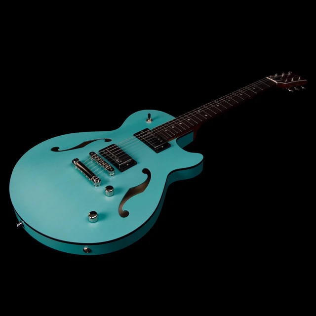 Alt view image 5 of 7 - Godin (050215) Montreal Premiere HT Semi-hollow, Laguna Blue, Ibanez AM100C Hardshell, ErnieBall Cable Bundle