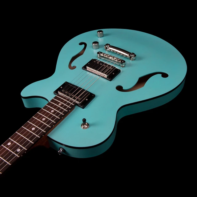 Alt view image 6 of 7 - Godin (050215) Montreal Premiere HT Semi-hollow, Laguna Blue, Ibanez AM100C Hardshell, ErnieBall Cable Bundle
