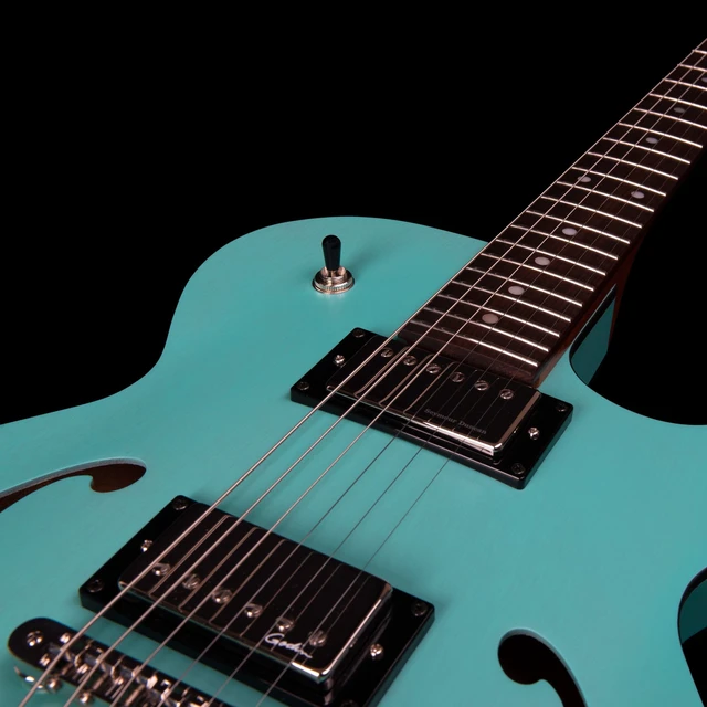 Alt view image 7 of 7 - Godin (050215) Montreal Premiere HT Semi-hollow, Laguna Blue, Ibanez AM100C Hardshell, ErnieBall Cable Bundle