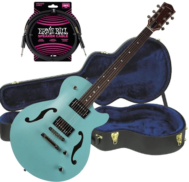 Main image of Godin (050215) Montreal Premiere HT Semi-hollow, Laguna Blue, Ibanez AM100C Hardshell, ErnieBall Cable Bundle