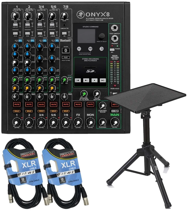 Main image of Mackie Onyx8 8-channel Mixer, Pyle PLPTS4 Stand, (2) XLR Cables Bundle