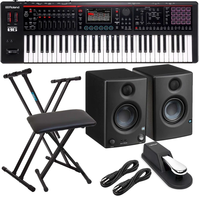 Main image of Roland Fantom-06 61-Key Keyboard, Keyboard Stand, Bench, Sustain Pedal, Presonus Eris 3.5, (2) 1/4 Cable Bundle