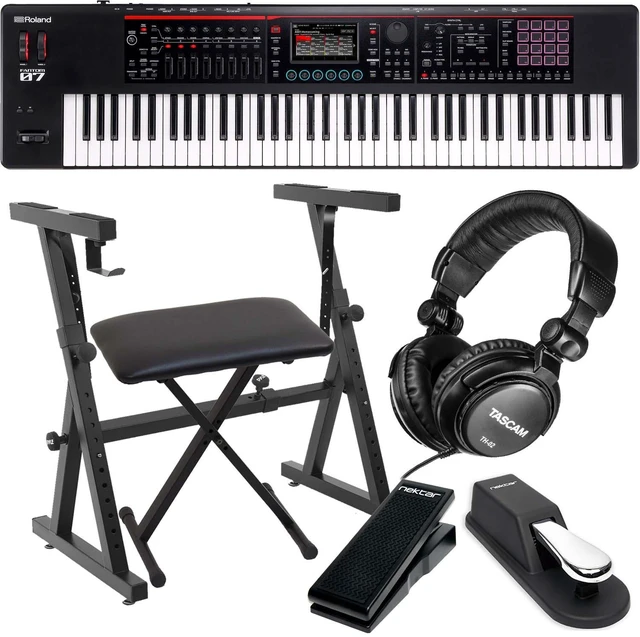 Main image of Roland Fantom-07 76-Key Keyboard, Stand, Bench, Sustain, Expression Pedal, Tascam TH02 Bundle
