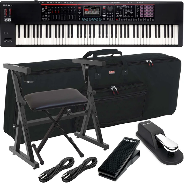 Main image of Roland FANTOM-08 Keyboard, Stand, Bench, Sustain, Expression Pedal, Gator GKB-88 Bag, (2) 1/4 Cables Bundle