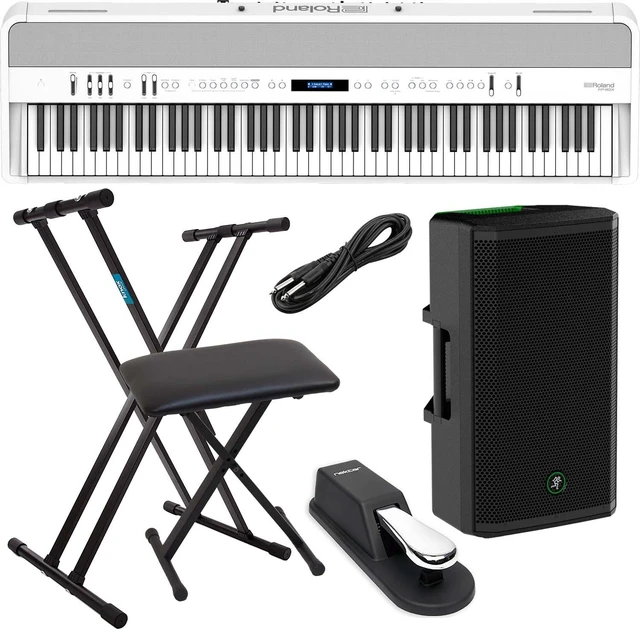 Main image of Roland FP-90X Digital Piano (White), Stand, Bench, Sustain Pedal, Mackie Thrash 212, 1/4 Cable Bundle